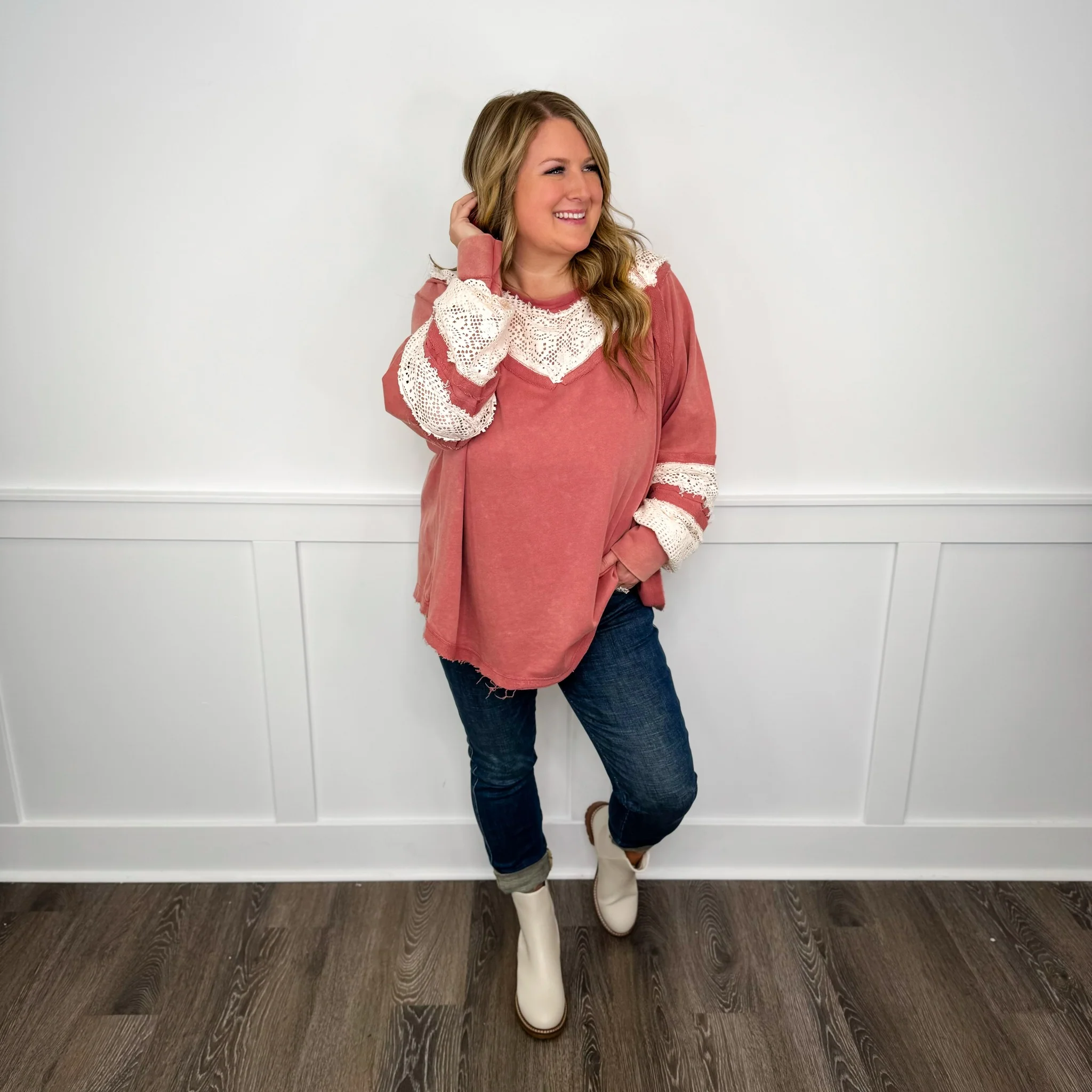White Birch Next Chapter Cotton Blend Long Sleeve Pink Top - Image 3