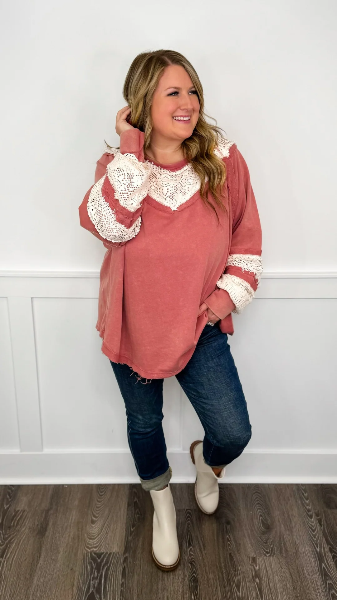 White Birch Next Chapter Cotton Blend Long Sleeve Pink Top - Image 4