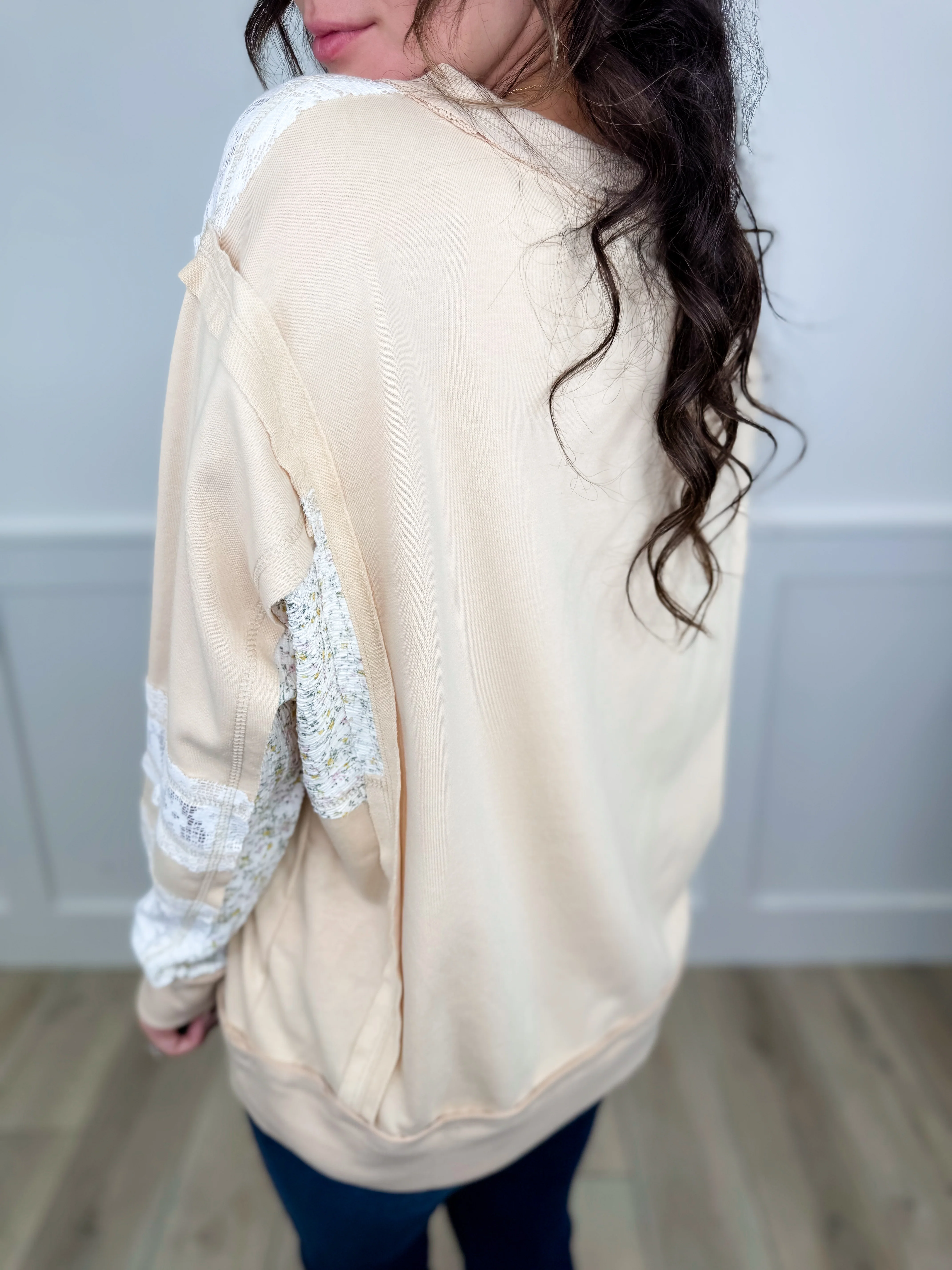 White Birch Oh Hey There Cotton Blend Long Sleeve Oat Top - Image 2