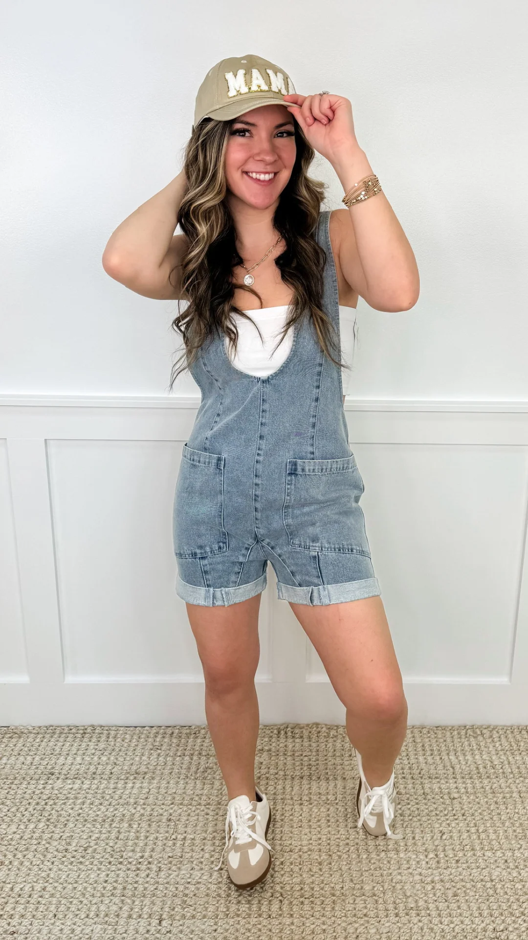 White Birch Picturing it Now Cotton Light Wash Denim Romper - Image 3