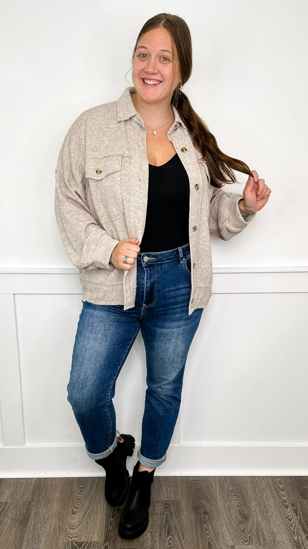 White Birch Playing Make Believe Knit Long Sleeve Shacket - 2 colors! - Image 5