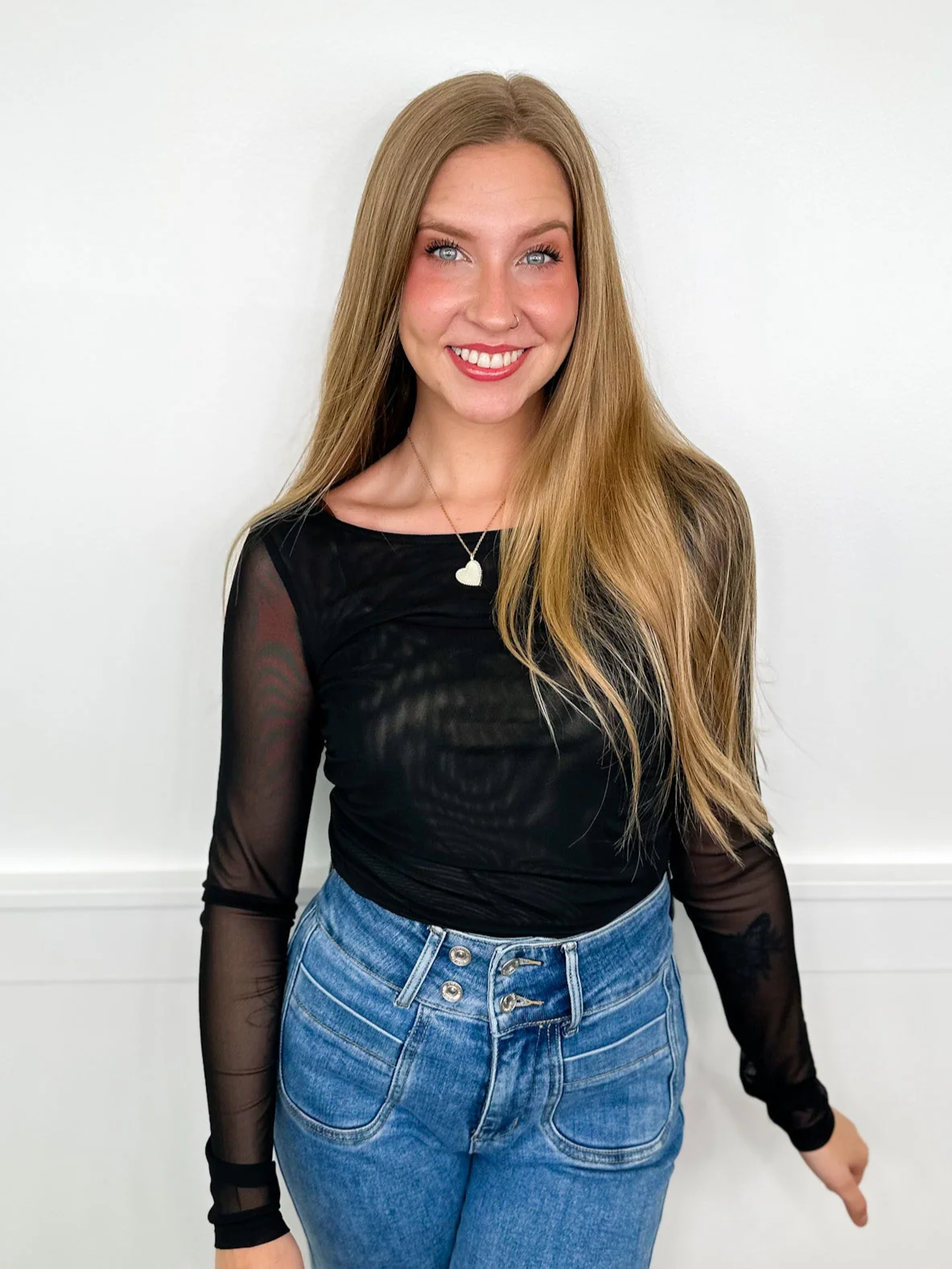 White Birch Something New Sheer Mesh Long Sleeve Top - 2 colors! - Image 2