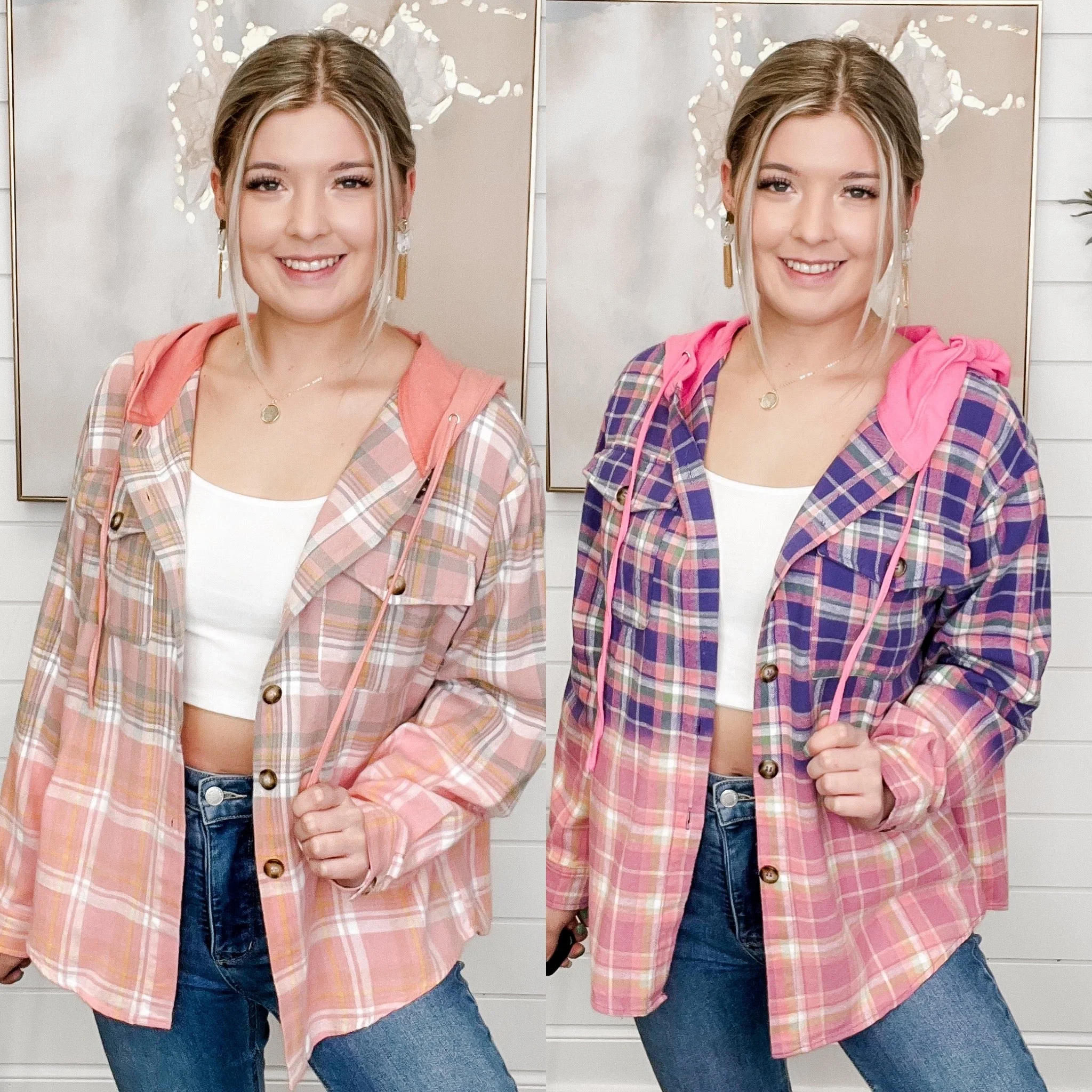 White Birch Something Unpredictable Cotton Long Sleeve Hooded Flannel - 2 colors!