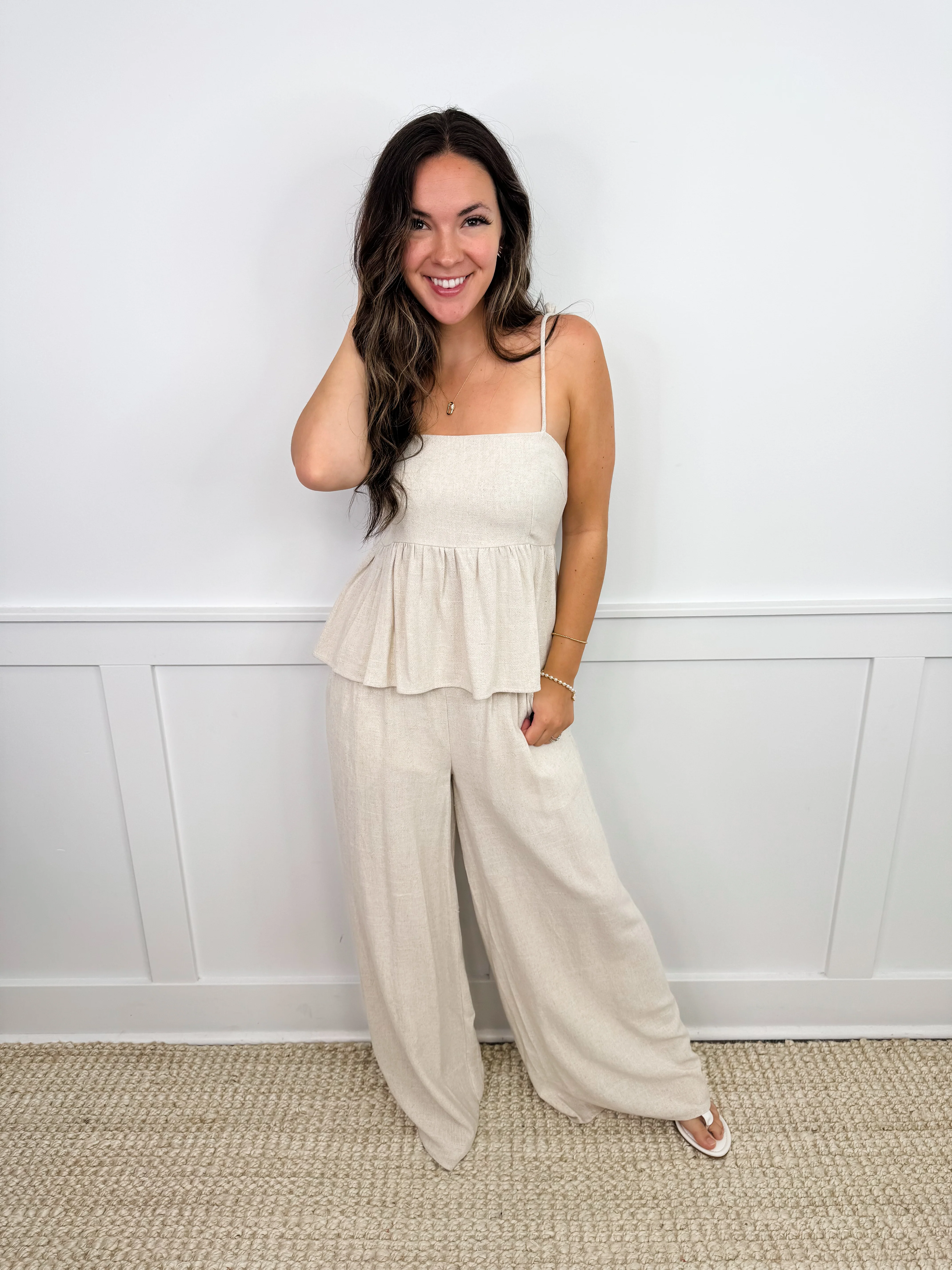 White Birch Switch it Up Lightweight Oatmeal Mom Cropped Tank Top