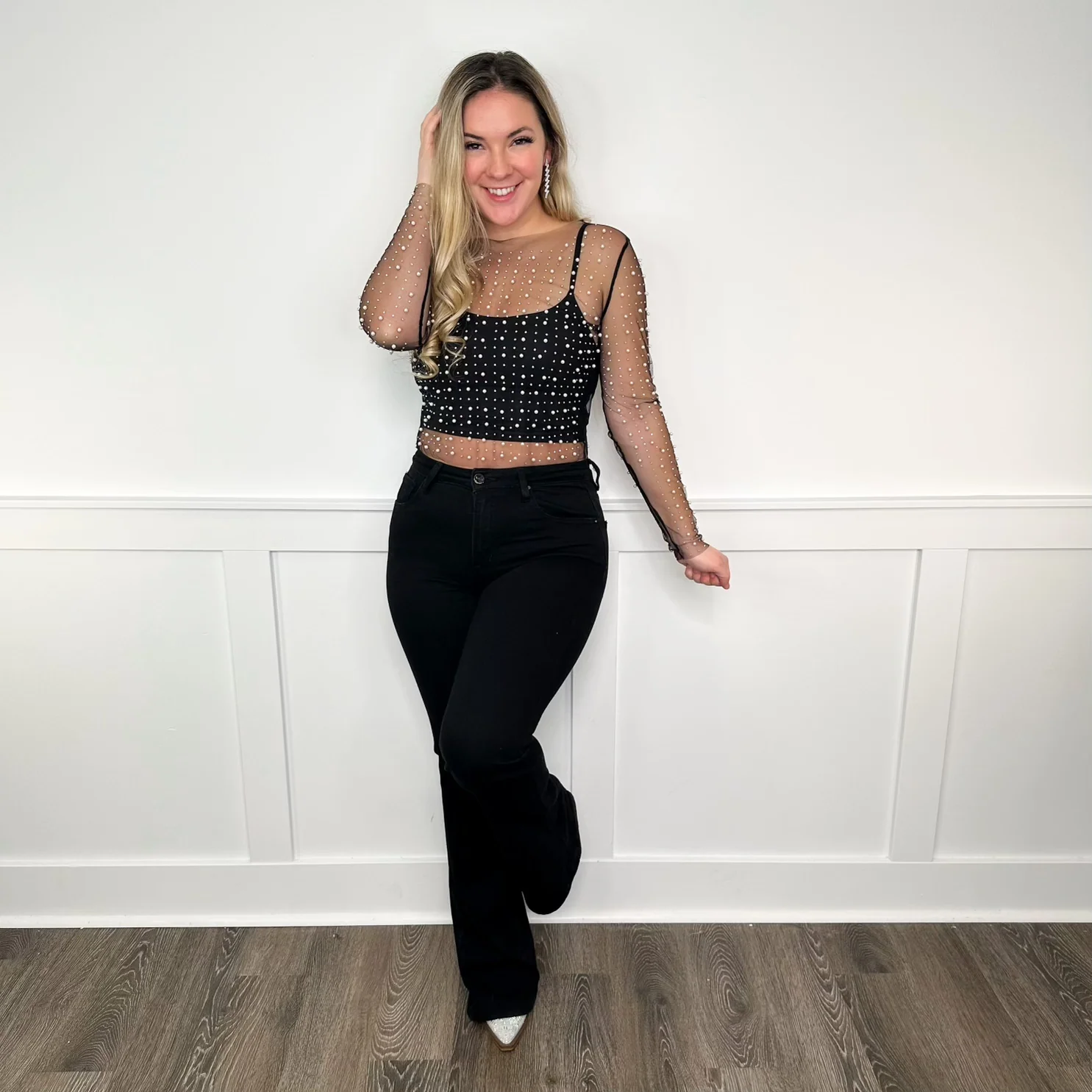 White Birch The Right One Sheer Mesh Long Sleeve Cropped Top - 5 colors! - Image 10
