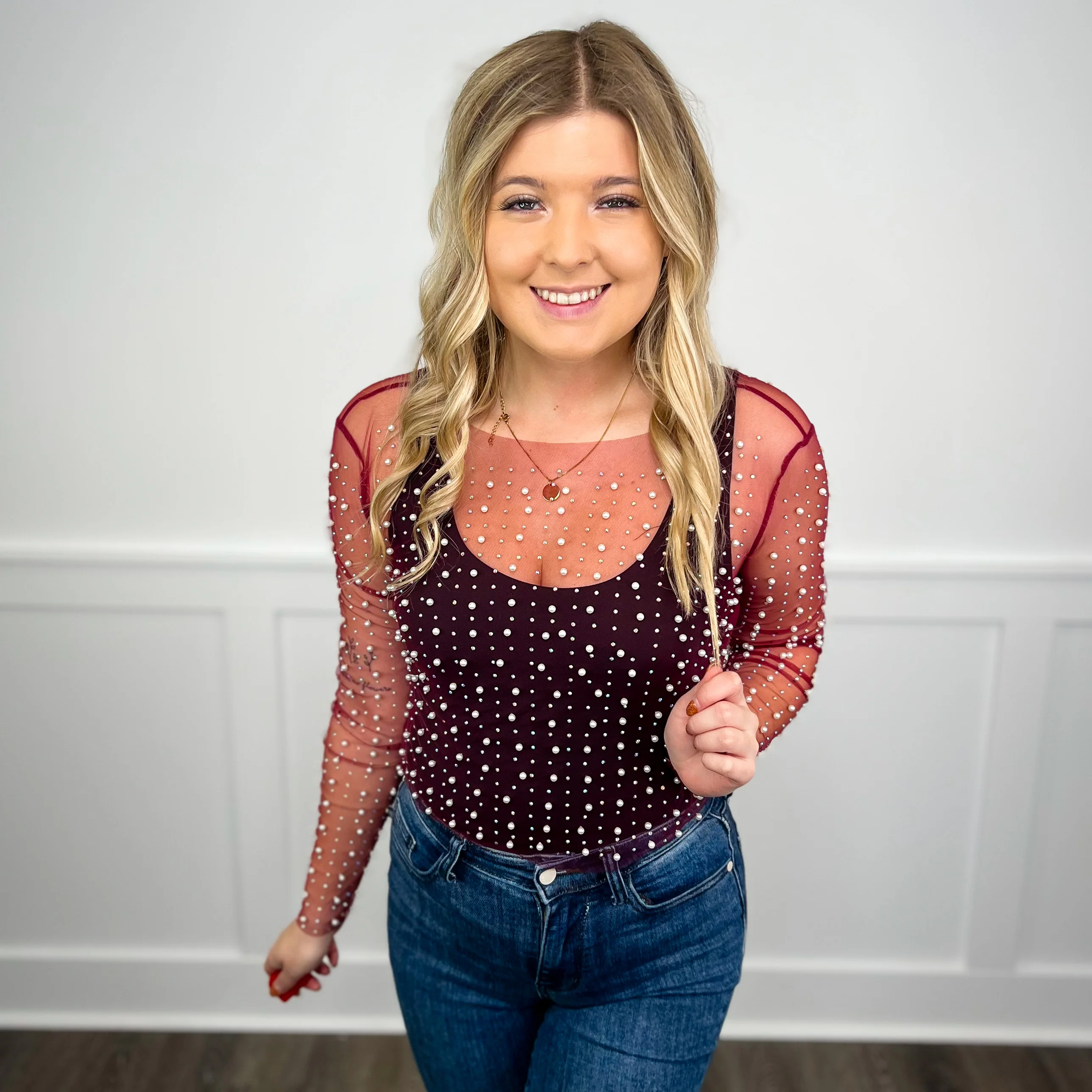 White Birch The Right One Sheer Mesh Long Sleeve Cropped Top - 5 colors! - Image 4