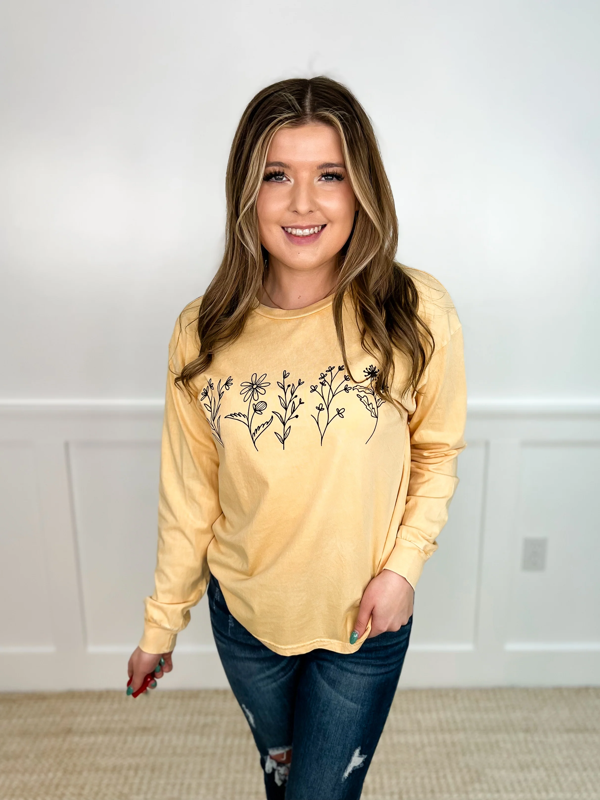 Wildflower at Heart Cotton Long Sleeve Avery Mae Graphic Tee Shirt - 2 colors! - Image 2