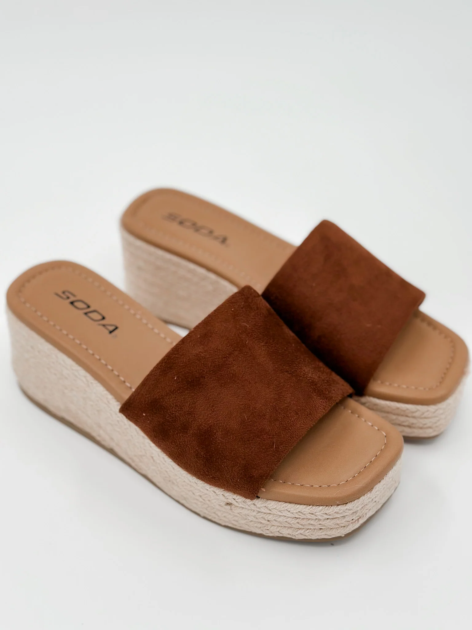 Wishful Thinking Faux Suede Cognac Wedges