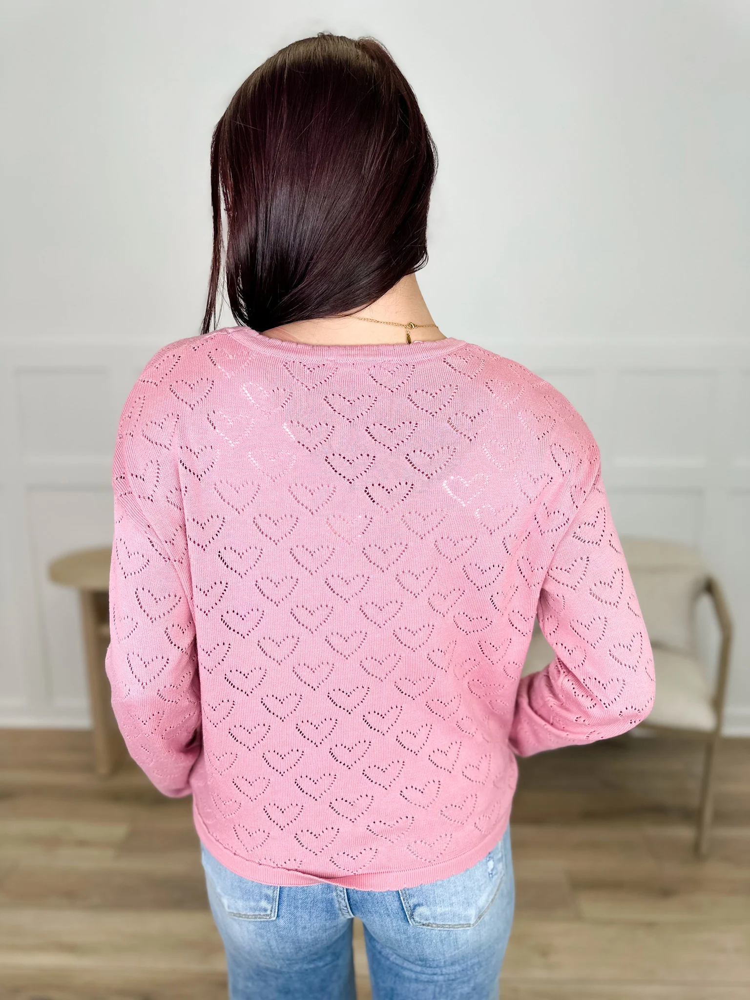 Wishlist Cross My Heart Knit Long Sleeve Pink Sweater Top - Image 2
