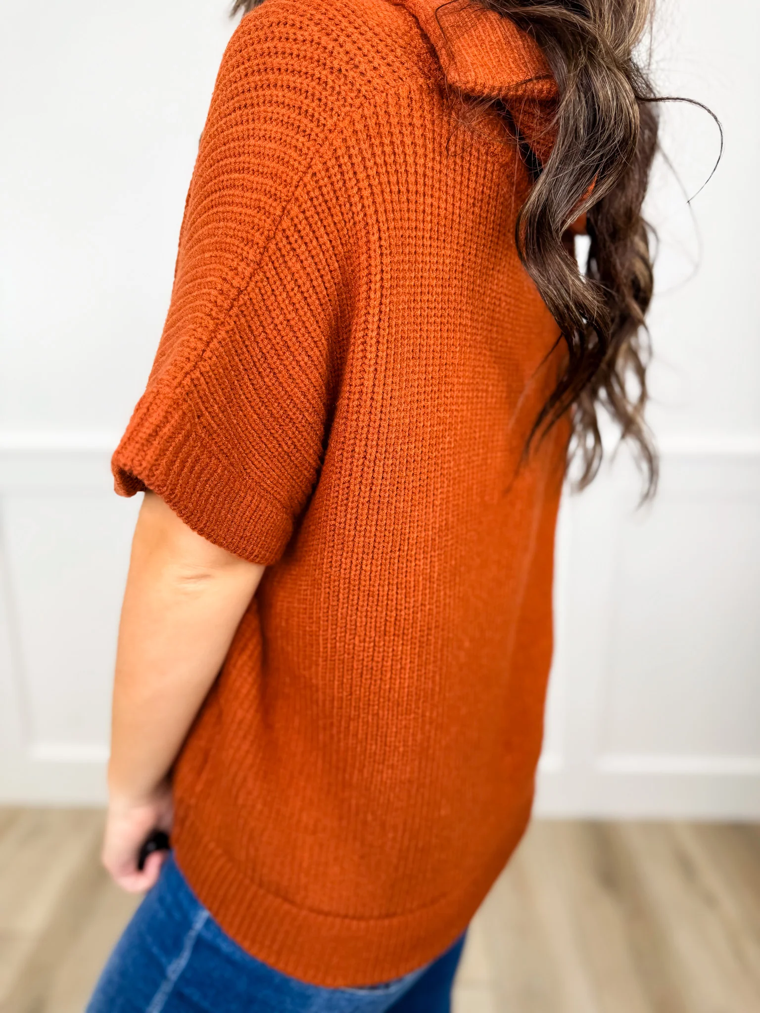 Wishlist See You Later Knit Short Sleeve Rust Sweater Top - Image 2