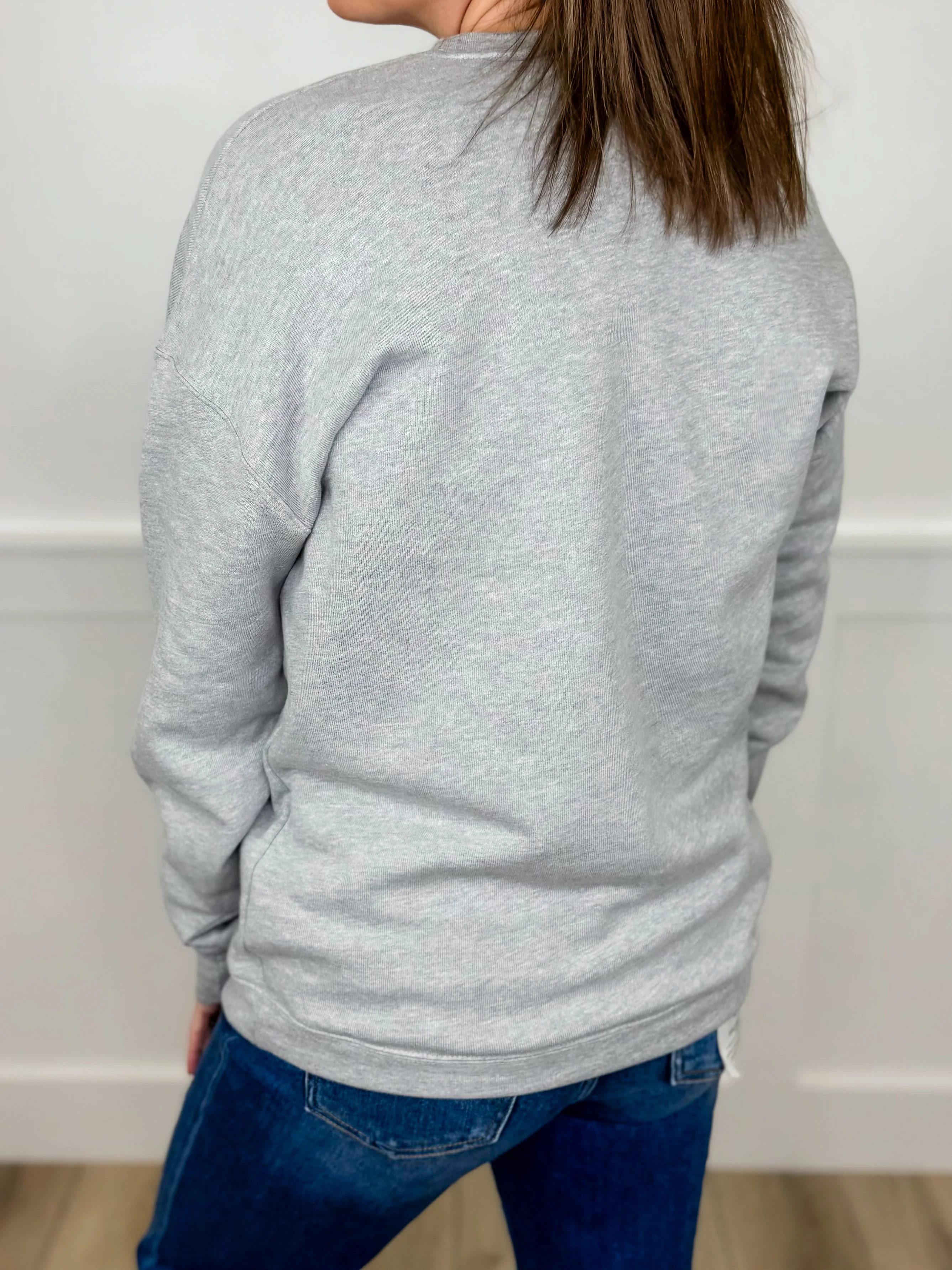Woke Up Sexy Cotton Blend Long Sleeve Grey Avery Mae Graphic Crewneck Sweatshirt (Bella+Canvas) - Image 2