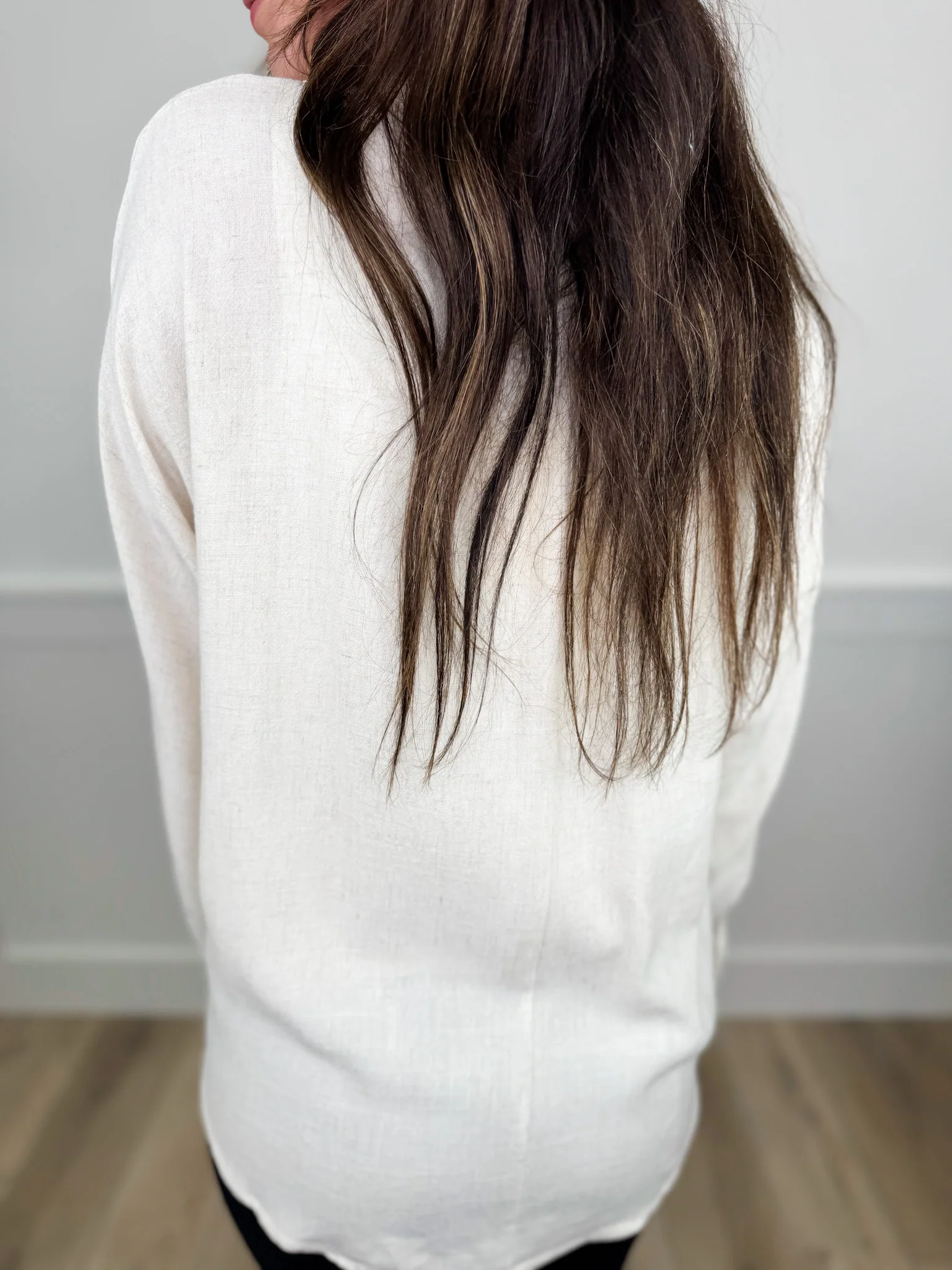 Worth it All Cotton Blend Long Sleeve Bone Avery Mae Button Up Top - Image 2
