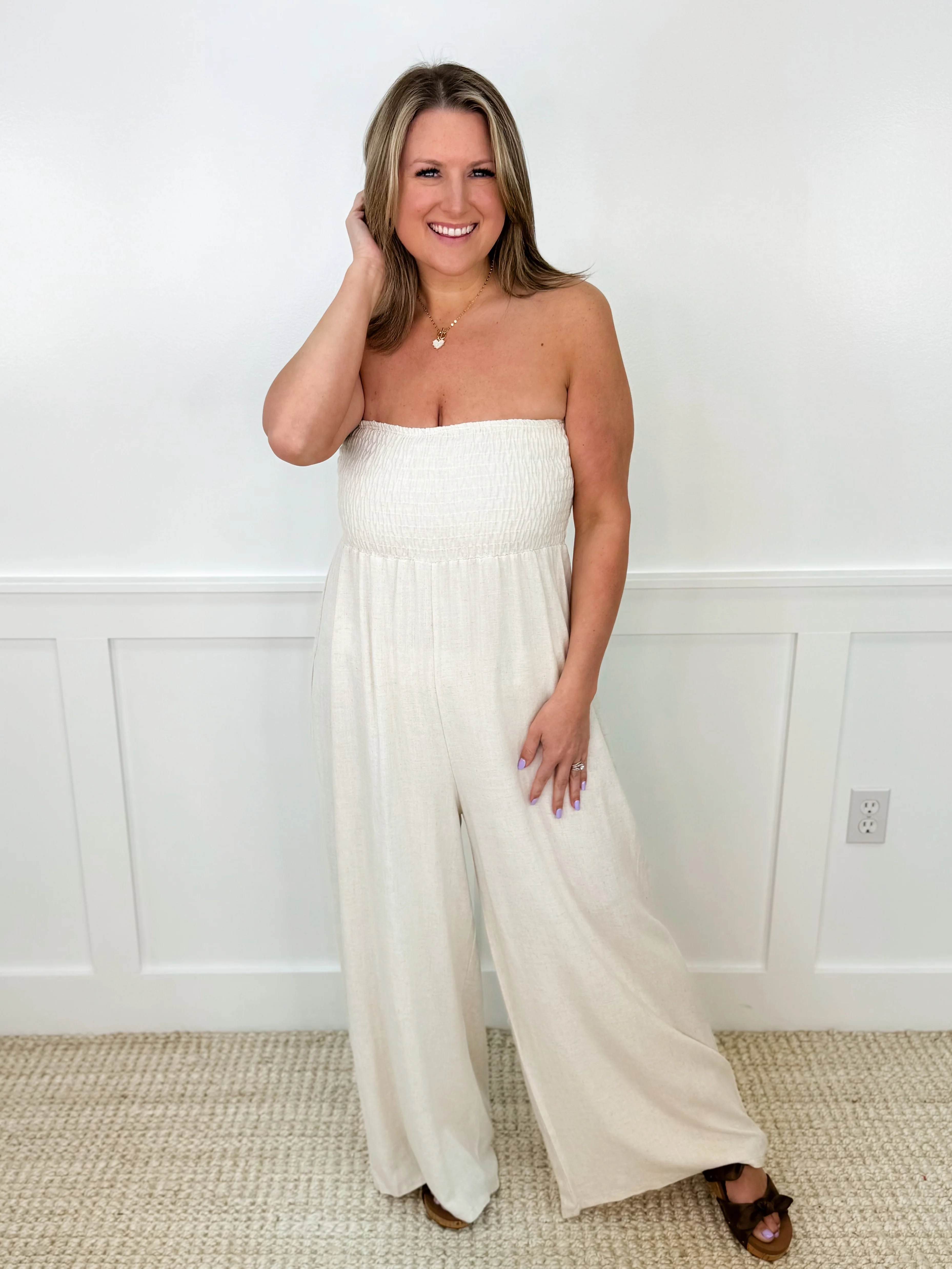 Worth Your While Rayon Blend Oatmeal Avery Mae Jumpsuit - Image 3