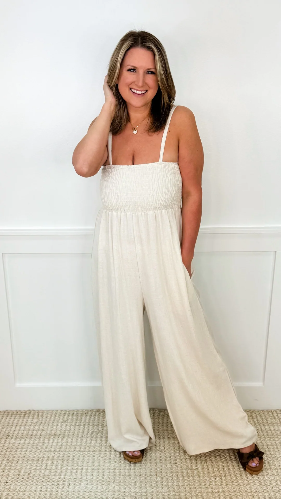 Worth Your While Rayon Blend Oatmeal Avery Mae Jumpsuit - Image 4