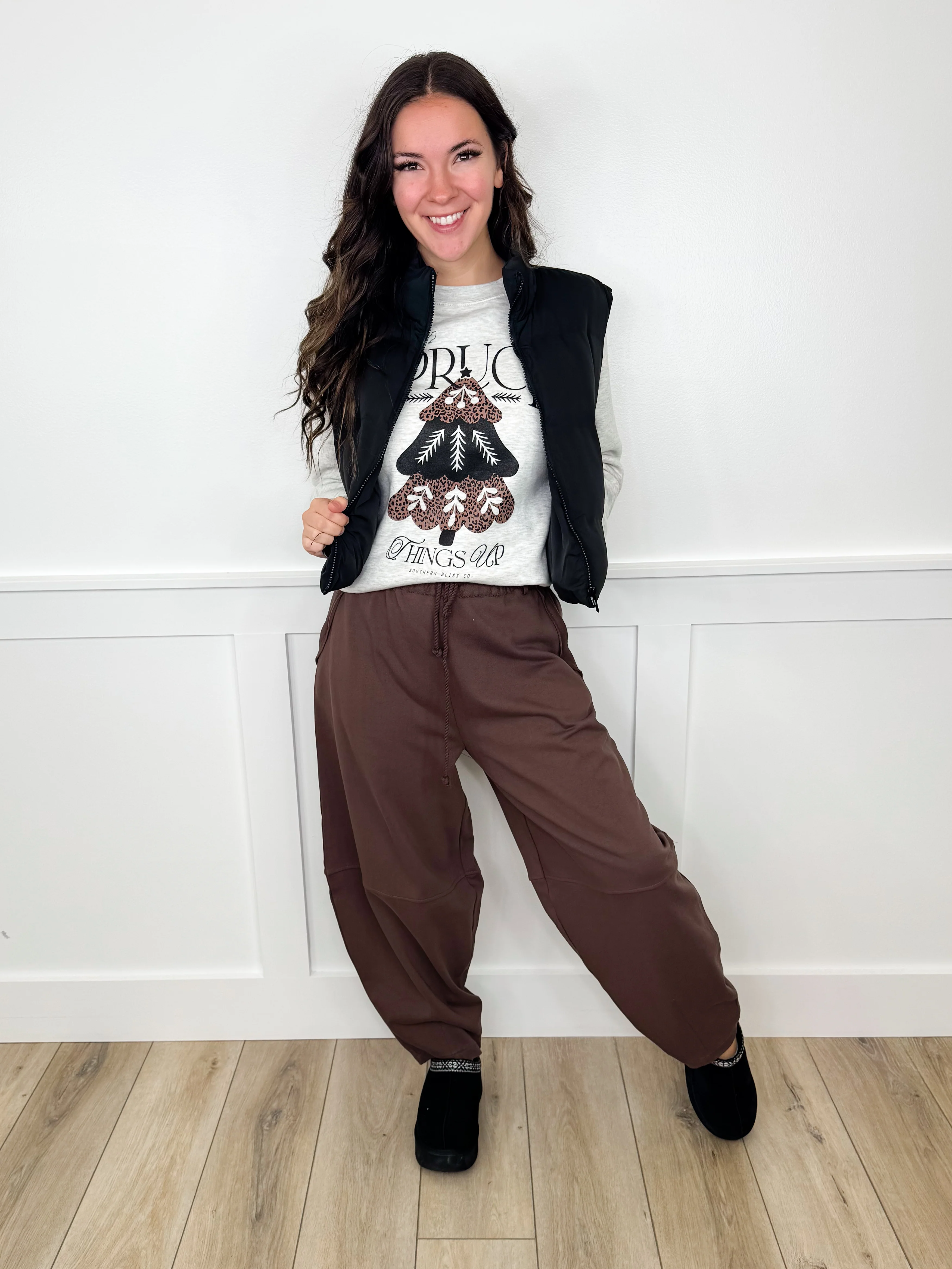 Spruce Things Up Cotton Blend Long Sleeve Grey Avery Mae Graphic Crewneck Sweatshirt - Image 3