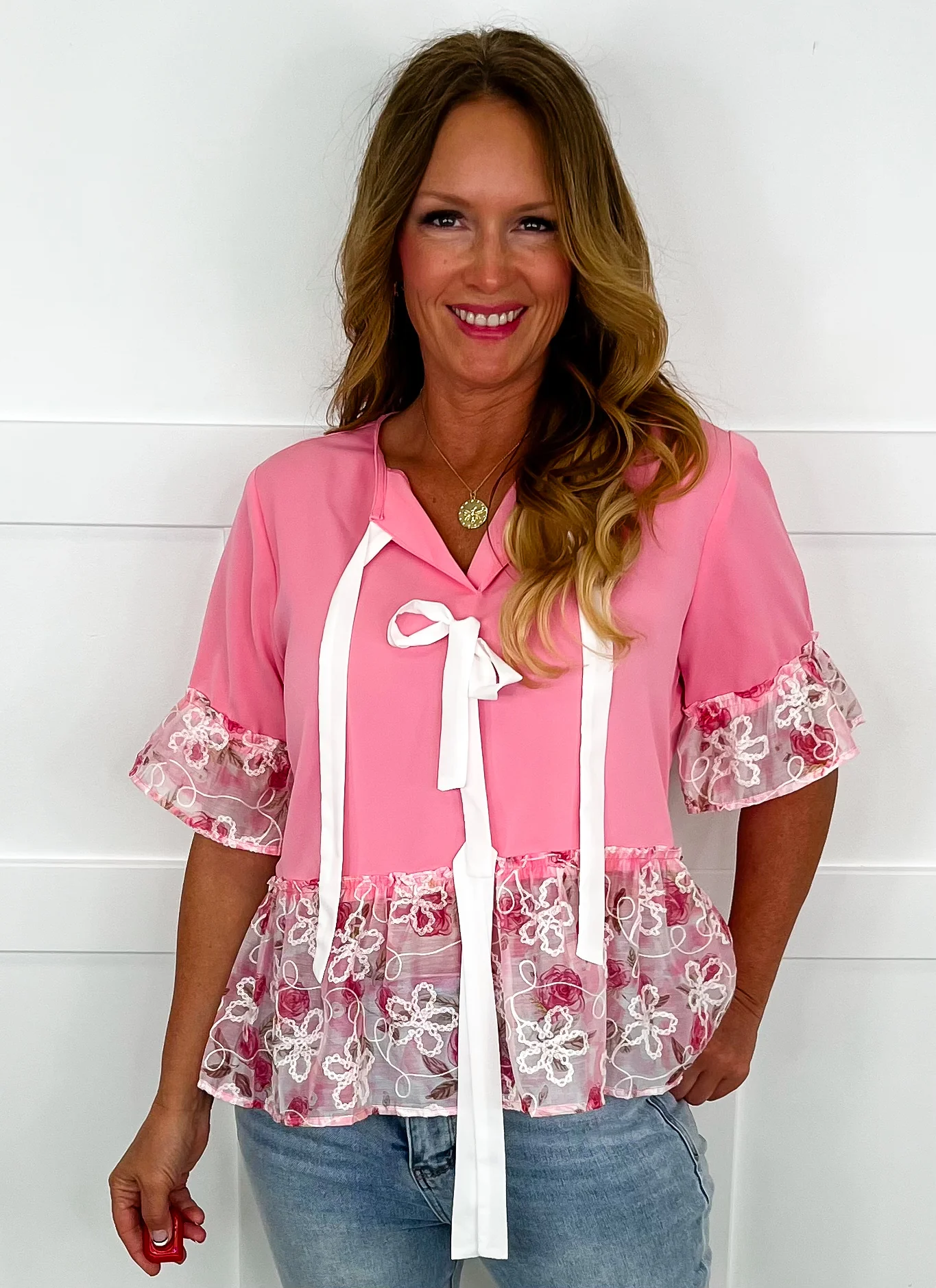 Your Rosy Outlook Short Sleeve Pink Avery Mae Top