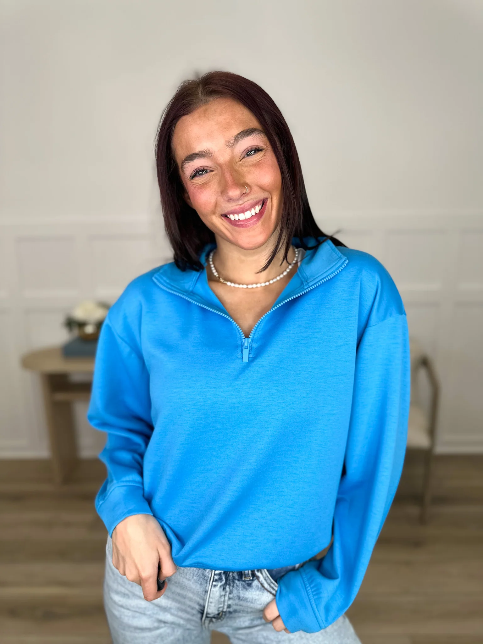 Zenana Basic Say You Can Long Sleeve Quarter Zip Mom Cropped Top - Multiple Colors - Image 2