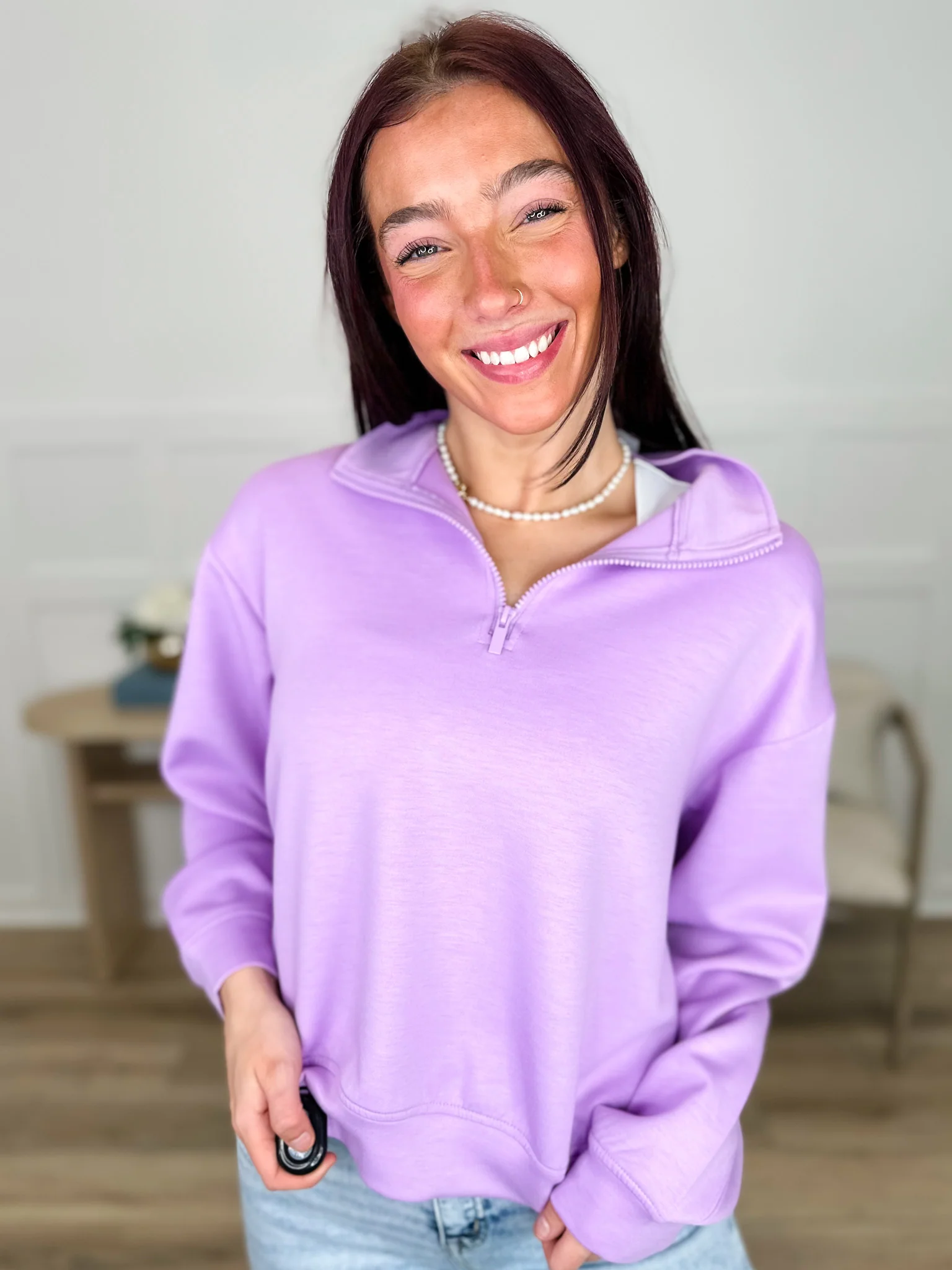 Zenana Basic Say You Can Long Sleeve Quarter Zip Mom Cropped Top - Multiple Colors - Image 3