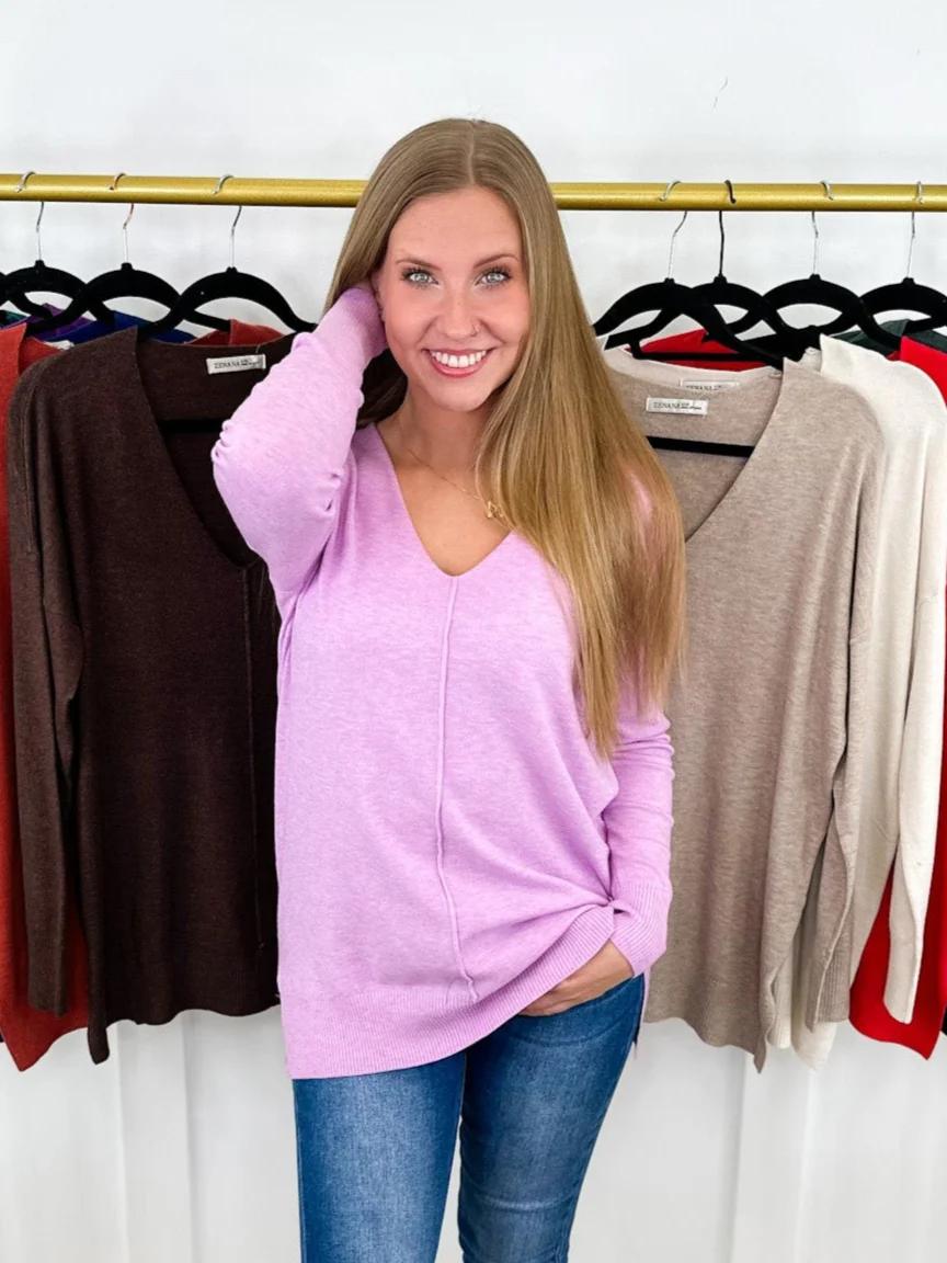 Zenana Basic Tempted By it Knit Long Sleeve Sweater Top - 11 colors! - Image 4