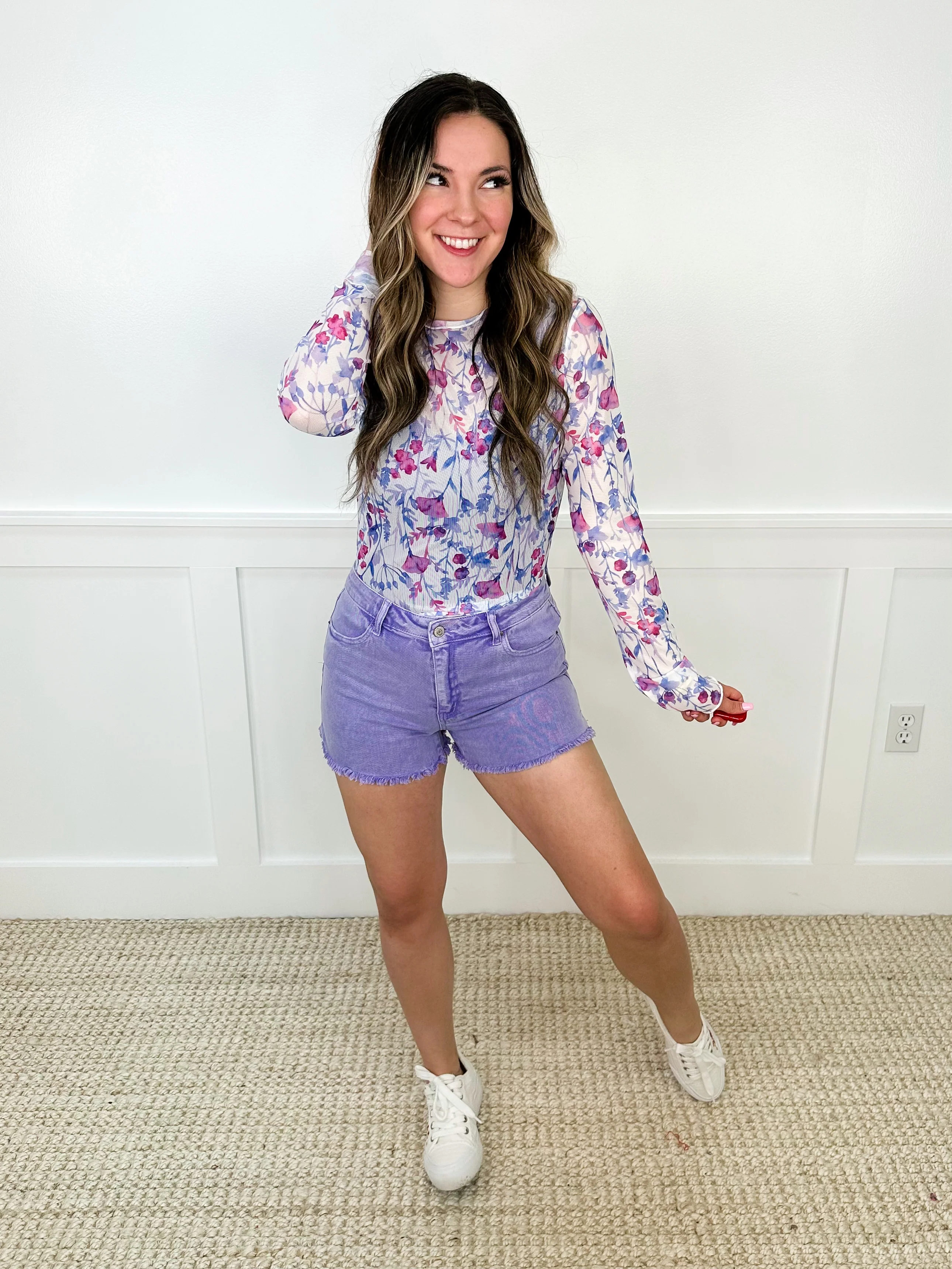 Floral Adventures Sheer Mesh Long Sleeve White Avery Mae Top - Image 3